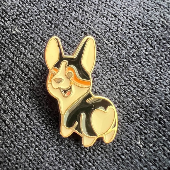 E.Land Navy Blue Knit Dress with Flared Sleeves and Adorable Corgi Pin - Size 16 - Picture 4 of 6